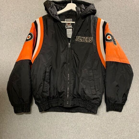 Genuine Stuff Youth Large Philadelphia Flyers NHL Hooded Jacket Black Orange - Picture 1 of 7